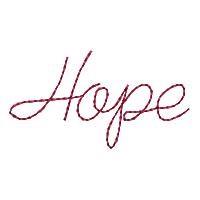Hope word art in flowing cursive style, deep red on white, perfect for inspirational decor.