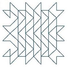 Quilting geometric pattern featuring interlocking triangles and linear shapes in monochrome. Modern abstract design.