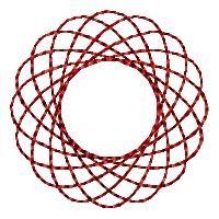 Redwork abstract design with a circular motif of overlapping curved lines in striking red, showcasing geometric symmetry.