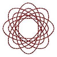 Redwork interlocking circular design with rich red lines, featuring geometric shapes and symmetry.