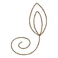 Redwork stylized leaf with elegant line art, featuring a delicate curly vine and smooth flowing lines.