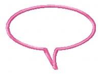 Speech bubble outline in smooth pink with pointed tail, set against a white background.