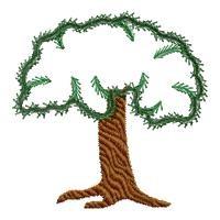 Stylized tree with fluffy green canopy and textured brown trunk in a playful cartoonish style.