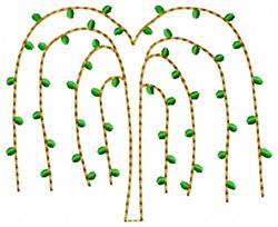 Whimsical weeping willow tree with arching branches, small green leaves, and brown outline, perfect for nature lovers.