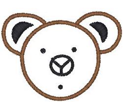 Cartoonish bear face with rounded lines, dark ears, and a light face expressing cheerfulness.