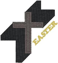 Modern gray cross with bold gold 'EASTER' on a black background, perfect for holiday themes.