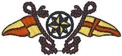 Nautical flags with a vibrant orange and yellow design paired with a striking black and yellow compass rose.