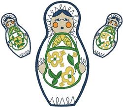 Nested Dolls - 6x10 doll detailed machine embroidery design for kitchen tea towels