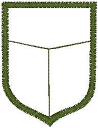 Shield shape with a textured dark green outline and a blank white interior, showcasing minimalist geometric design.
