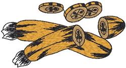 Cartoonish sliced sausages in bright yellow and black, showcasing detailed circles, playful design perfect for kitchen towels