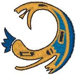 Stylized fish in vibrant yellow and blue with black detailing, featuring a dynamic curved shape perfect for quilting.