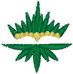 Bold stylized leaf design in green with a yellow accent. Symmetrical shape creates a modern, vibrant look.