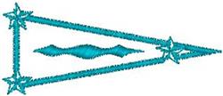 Teal decorative pennant featuring a modern embroidered design with a wavy line, triangular shape, and star borders.