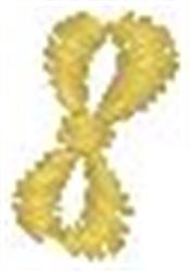 Yellow ribbon applique in a fluffy infinity loop, featuring scalloped edges and a vibrant texture.