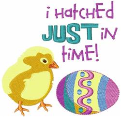Playful chick with orange accents next to a colorful Easter egg, featuring festive patterns for Easter decor.