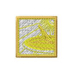 Modern geometric abstract design featuring bright yellow rays on a soft gray background. Square composition.