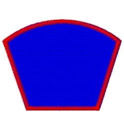 Applique blue patch with vibrant color, red border, and decorative crest shape, ideal for bold textile accents.