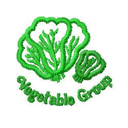 Applique vibrant green cabbage with playful leafy details and 'Vegetable Group' text, cheerful design.