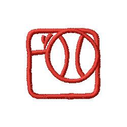 Minimalist camera icon in red outline, featuring circular lens shapes and a square frame. Playful design.