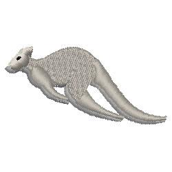 Playful gray kangaroo leaping with embroidered texture, featuring clean outlines and a simplistic expression.