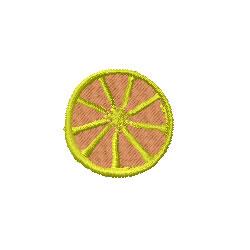 Playful lemon slice in vibrant yellow and orange with a green outline, perfect for summer decor.
