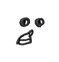 Simple facial expression in playful style with two circular eyes, a stylized mouth, all in black.