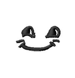 Simple smiley face in black with raised eyebrows, curved smile, and cartoonish style.