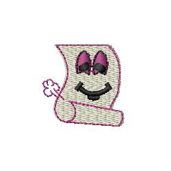 Playful scroll featuring a cheerful smiley face with pink accents and a clover leaf, perfect for whimsical projects.
