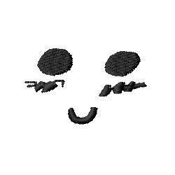 Minimalistic smiling face in black thread featuring round eyes and a curved smile, playful design.