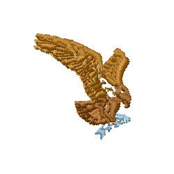 Realistic eagle with brown feathers and blue accents, soaring in a dynamic pose, showcasing its strength. Suitable for embroi