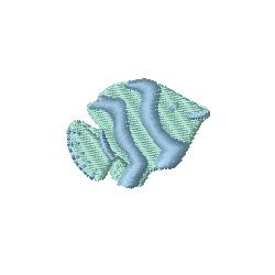 Stylized fish in vibrant blue tones with smooth curves and gentle waves, perfect for children's apparel.