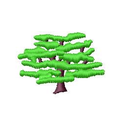 Playful tree with vibrant green leaves and whimsical branches, featuring a simple brown trunk, suitable for children's themes