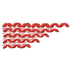 Red embroidery design featuring wavy shapes arranged in a dynamic pattern. Smooth curves add elegance.