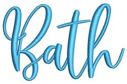 Elegant script lettering reading 'Bath' in soft blue, featuring flowing lines and a calm design.