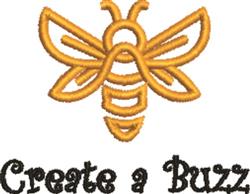 Stylized bee outlined in bright yellow with black text 'Create a Buzz', playful and modern design for embroidery.