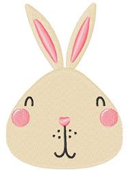 Cute bunny face with pink ears and rosy cheeks, perfect for Easter decor. Charming design for children's items.