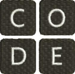 Modern design featuring the word 'CODE' with bold white letters on black squares in a clean 2x2 layout.