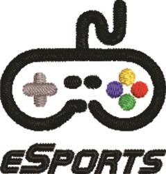 Colorful video game controller with playful design featuring purple, green, red, and yellow buttons. Bold 'eSports' text belo