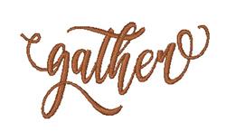 Cursive word 'gather' in warm brown tones, showcasing elegant script lettering suitable for rustic home decor.
