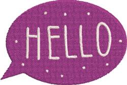 Playful speech bubble in purple with white polka dots featuring 'HELLO' in bright white. Ideal for cheerful decor.