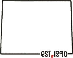 Minimalist rectangular frame with decorative text 'est 1890' and a red heart, ideal for machine embroidery.
