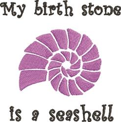 Whimsical purple seashell with playful text 'My birth stone is a seashell', perfect for coastal decor.
