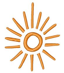 Cheerful sun with bright orange circle and playful rays, rendered in minimalistic style.