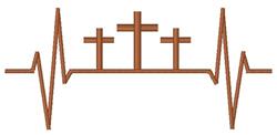 Three crosses in brown above a heartbeat line, featuring simple lines for a minimalist Easter theme.
