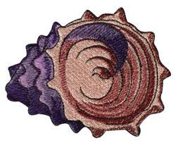 Realistic shell with a smooth spiral design, featuring rich purple, brown, and beige tones in moderate detail.