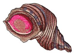 Realistic seashell with a pink interior, textured details, and striped exterior, perfect for embroidery.