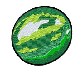 Abstract earth globe in vibrant greens with light green and white accents, outlined in black.