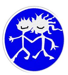 Two abstract figures in playful poses on a vibrant blue background, featuring a whimsical cartoonish style.