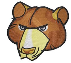 Angry bear head in cartoon style with bold outlines, rich brown fur, and defined features. Perfect for vibrant decor.