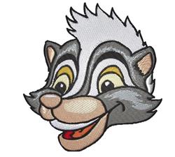 Cartoon badger face with cheerful expression, grey spiky fur, and large yellow eyes. Perfect for playful designs.